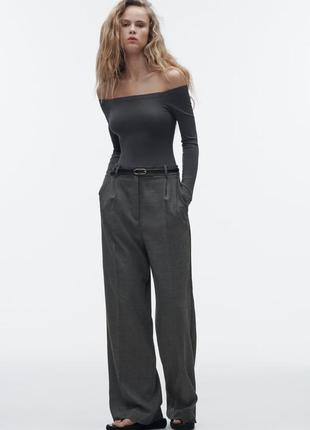 Брюки женские брюки серые зара zara палаццо черного цвета длинные размер м m s с