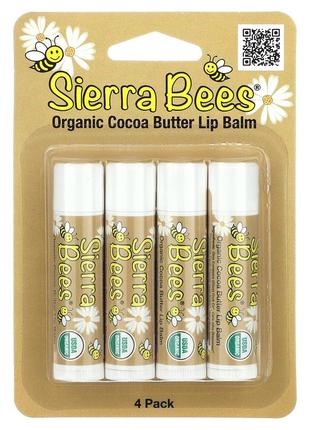 Sierra bees органічний бальзам для губ масло какао 4 шт. в упаковці по 4,25 г 0,15 унції mbe-01301