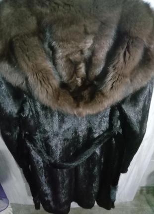 Норковая шуба с капюшоном из соболя. длина 110, пог 54