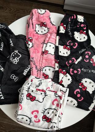 Теплі мʼякі плюшеві піжамні штані hello kitty