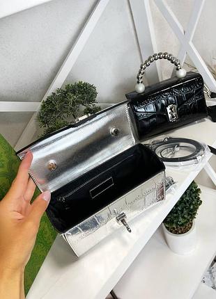 Черная и серебристая кожаная сумочка сумка женская