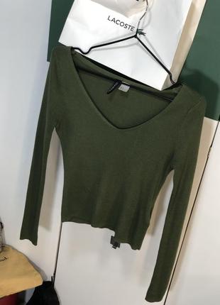 Лонгслив водолазка укороченная хаки рубчик мягкая водолазка топ