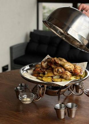 Садж 🥬🍖🥙 блюдо для шашлыка с подогревом подставка металлическая нержавейка кованная с...