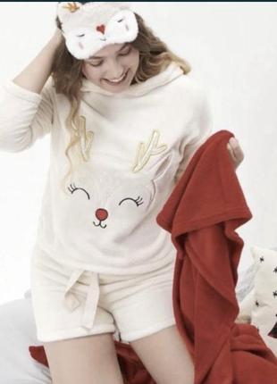 Плюшевый домашний женский костюм новогодняя пижама с оленем