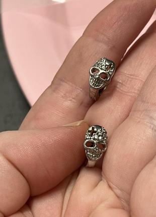 Сережки черепа срібло 925, фіаніти
