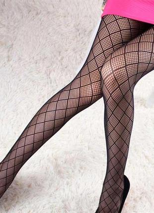 Колготки з візерунком "ромбик" - чорний - 2/3/4 (s/m/l) - еротична білизна