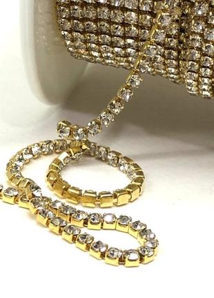 1м - стразовий ланцюг ss6 (2мм), кристал у золоті