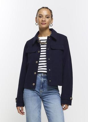 Темно-синий укороченный пиджак с пуговицами river island размер 38