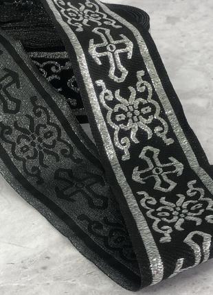 Тесьма церковная люрекс 50 мм - черная с серебром