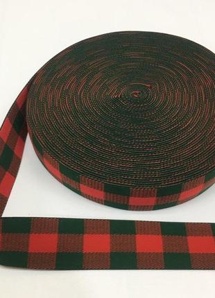 Резинка поясная 4см красная с зеленым клетка