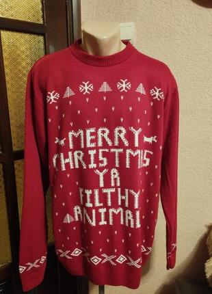 Светер новорічний червоний чоловічий,великий розмір xxxl на 58-60розмір від boohoo man
