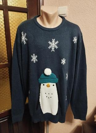 Светер новорічний синій чоловічий,великий розмір xxl(127-132см) на 64-66розмір від avenue