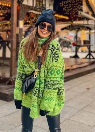 Zara шикарный жаккардовый свитер с шерстью