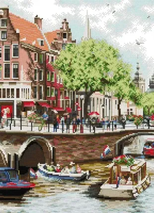 Набір для вишивання хрестиком з друкованою схемою на тканині. вулиці амстердама fa350 16ст