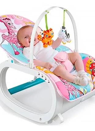 Детское кресло-качалка (шезлонг со столиком) розовое для девочки (7288)