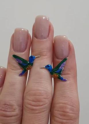 Срібні сережки птички родовані