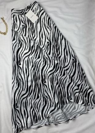 Спідниця міді довга принт зебра тваринний ассиметрична сатинова атлас