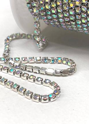 1м - стразовий ланцюг ss8 (2,5мм), кристал з покриттям ав у сріблі
