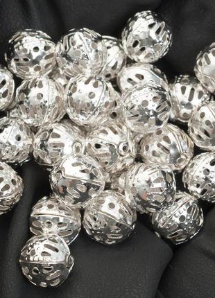 Бусина металлическая ажурная 8 мм - 20г - светлое серебро