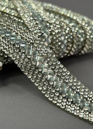 Стразовая термо-тесьма на силиконе, 18 мм - стразы кристалл ромбик