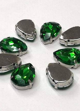 Стразы в цапах 13х18 мм (стекло) капля, зеленый