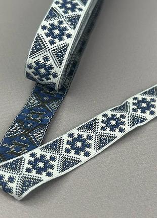 Тесьма национальная 1,5 см - синий орнамент, моток 6 м