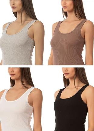 Майка женская хлопковая в рубчик на широких бретелях ozkan туречневая