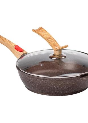 Сковорода алюминиевая 3.5 литра глубокая со стеклянной крышкой ø 28 см кофейная mgc