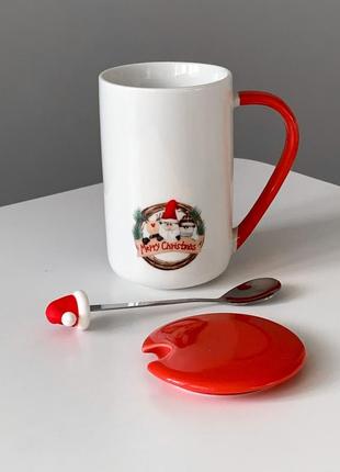 Новорічна чашка заварник з кришкою і ложкою, 430 мл