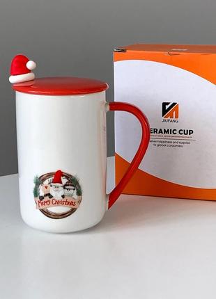 Новорічна чашка заварник з кришкою і ложкою, 430 мл