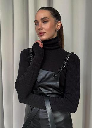 Гольф женский ангоровый с воротником-стойкой, лонгслив из ангоры, с разрезом под палец, черный