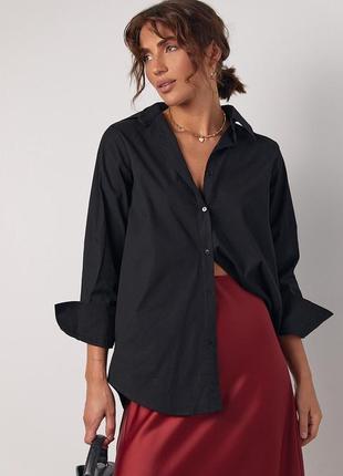 Подовжена сорочка жіноча з напівкруглим низом - чорний цвет, m (є розміри)