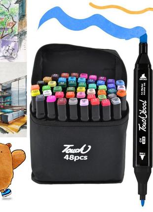 Набір двосторонніх маркерів для скетчингу на спиртовій основі touch bool 48 шт black (7656)