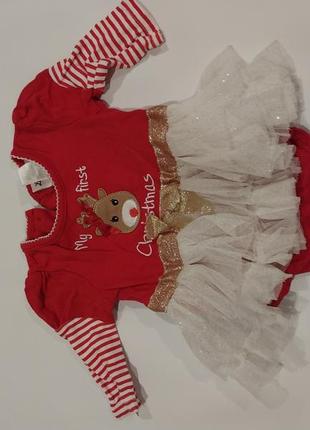 Боди новогодний для девочки красного цвета размер 3-6месяц