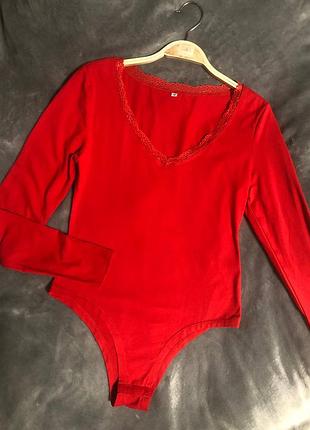 Гарне якісне червоне боді з довгим рукавом лонгслів