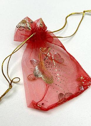 10 шт -мешочек подарочный из органзы 6х8 см - красный с золотом