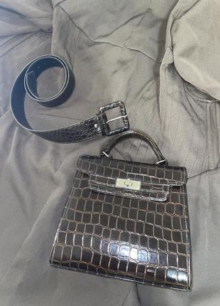 Шоколадная сумка в стиле hermes birkin и 2 ремня