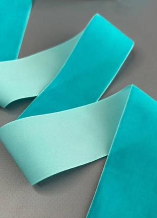 Бархатная лента декоративная 4 см 22 м - лазурный