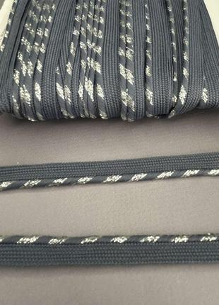 Кант вшивной, косичка с люрексом 10 мм - графитовый с серебром