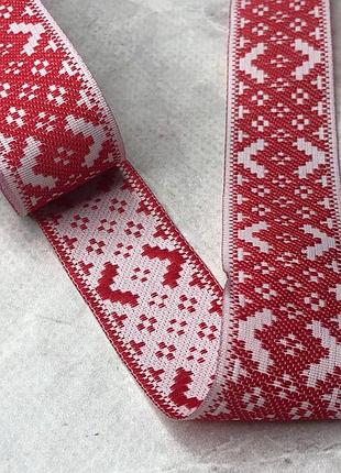 Тесьма национальная 25 мм - красный орнамент ромб
