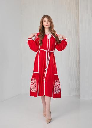 Вышитое женское платье "сокальское" красное1 фото