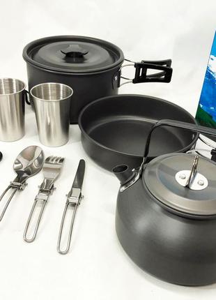 Посуд для походу halin ds-308, набір посуду для пікніка та відпочинку, легкий туристичний jq-538 набір посуду