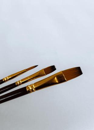 Набір професійних нейлонових пензликів 3 шт коричневі з позолотою br302