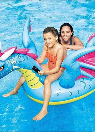 Дитячий надувний пліт intex 57563 np дракон, з ручками, великий 201х191 см