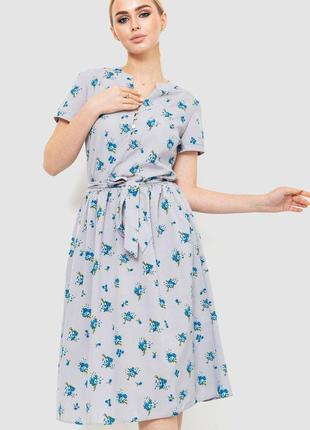 Платье с цветоным принтом, цвет серо-синий, 230r006-22