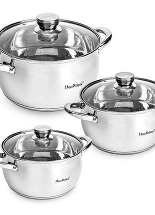 Каструлі з кришками ss "hausroland" інд.дно 6пр/наб 2.5/3.5/6.0л stenson hr113-1 [склад зберігання: одеса №3]