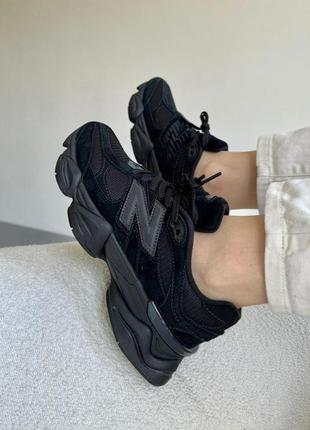 Замшеві чорні кросівки new balance 9060 triple black х нью беланс 36