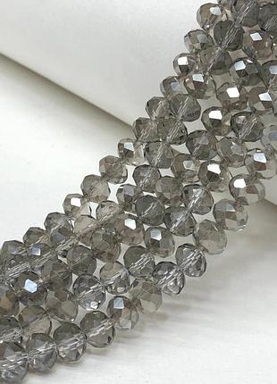 Бусины хрустальные рондель 8х6мм, нить-60 шт, дымчатый прозрачный