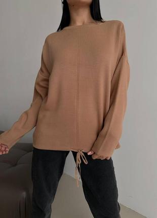 Женский удлиненный свитер в стиле oversize на завязках 42-469 фото