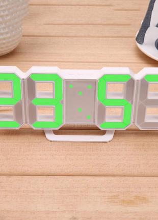 Электронные настольные led часы с будильником и термометром ly-1089 white (зеленая подсветка) (6801)